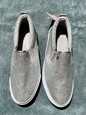 NWT Juicy Couture silver glitter charmed slip on shoes